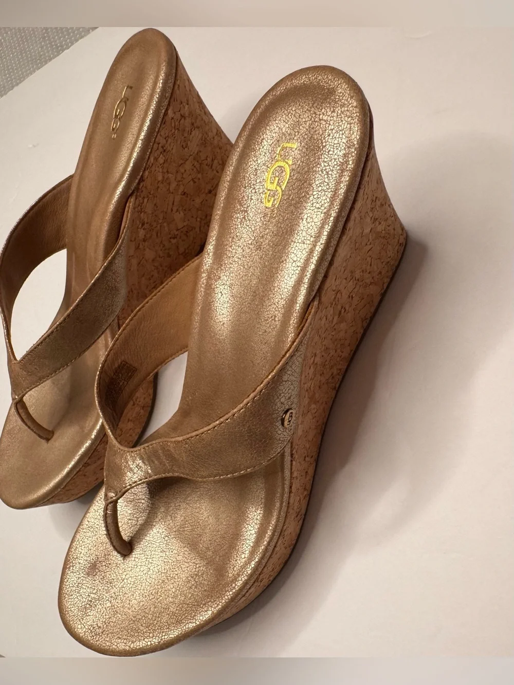 UGG Wedge Flip-Flop Sandals in Metallic Bronze